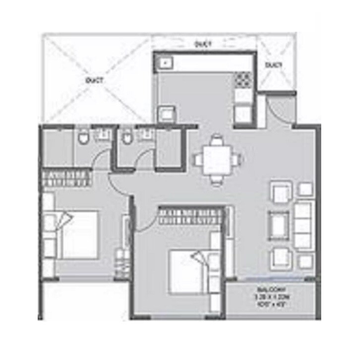 Floor plan of 2 BHK 840 Sq. Ft. Apartment in Unique K Town, Pune