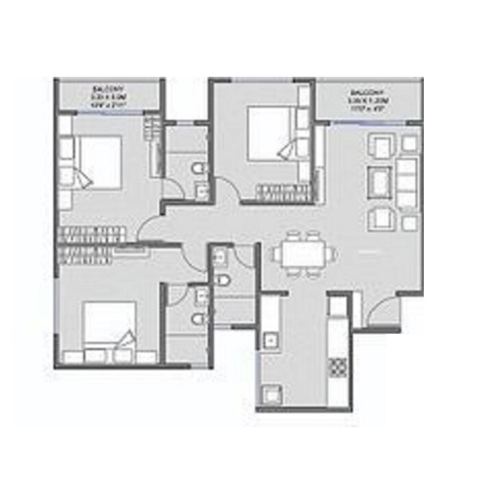 Floor plan of 3 BHK 948 Sq. Ft. Apartment in Unique K Town, Pune