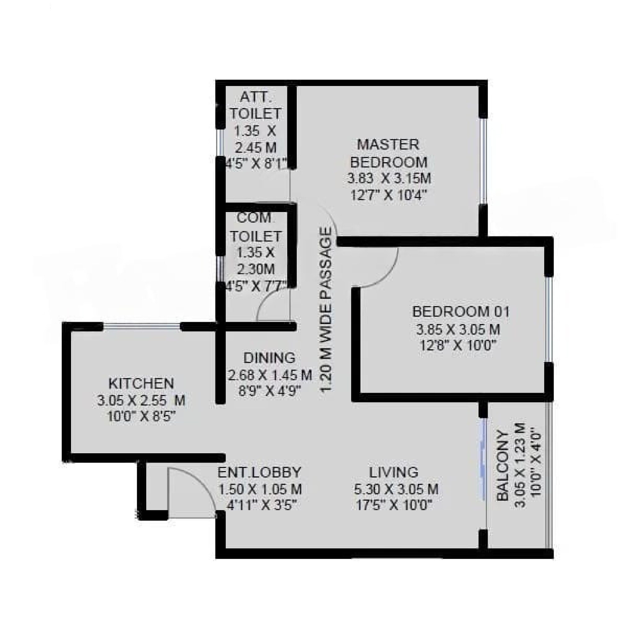 Floor plan of 2 BHK 740 Sq. Ft. Apartment in Unique K Ville, Pune