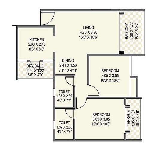 Floor plan of 2 BHK 551 Sq. Ft. Apartment in Unique Legacy, Pune