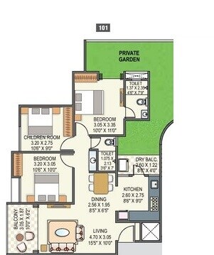 Floor plan of 2 BHK 929 Sq. Ft. Apartment in Unique Legacy Grand, Pune
