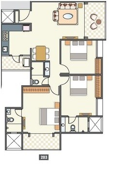 Floor plan of 3 BHK 1041 Sq. Ft. Apartment in Unique Legacy Grand, Pune