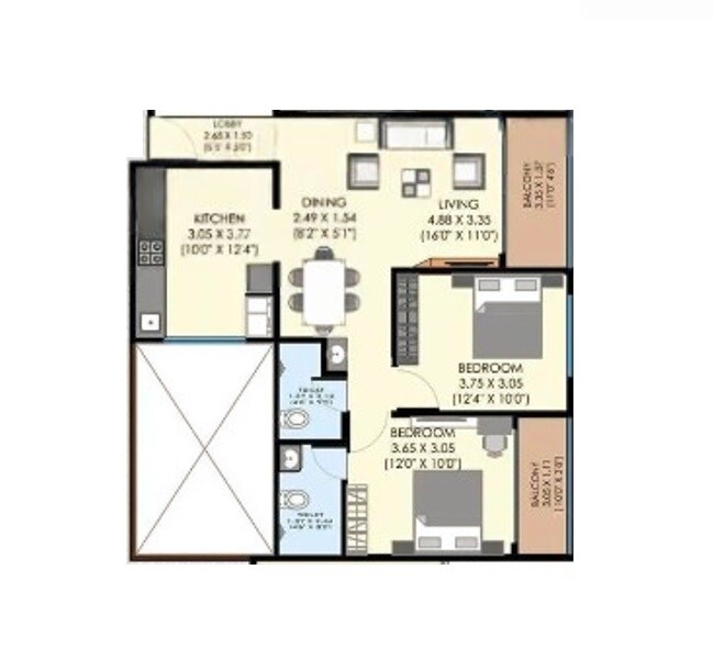Floor plan of 2 BHK 758 Sq. Ft. Apartment in Unique Legacy Regal, Pune
