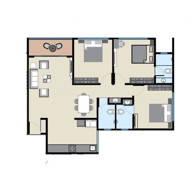 Floor plan of 3 BHK 978 Sq. Ft. Apartment in Unique Legacy Regal, Pune