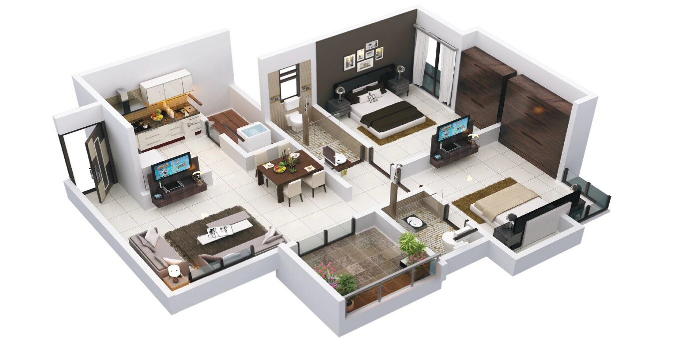 Floor plan of 2 BHK 485 Sq. Ft. Apartment in Unique Prospero, Pune