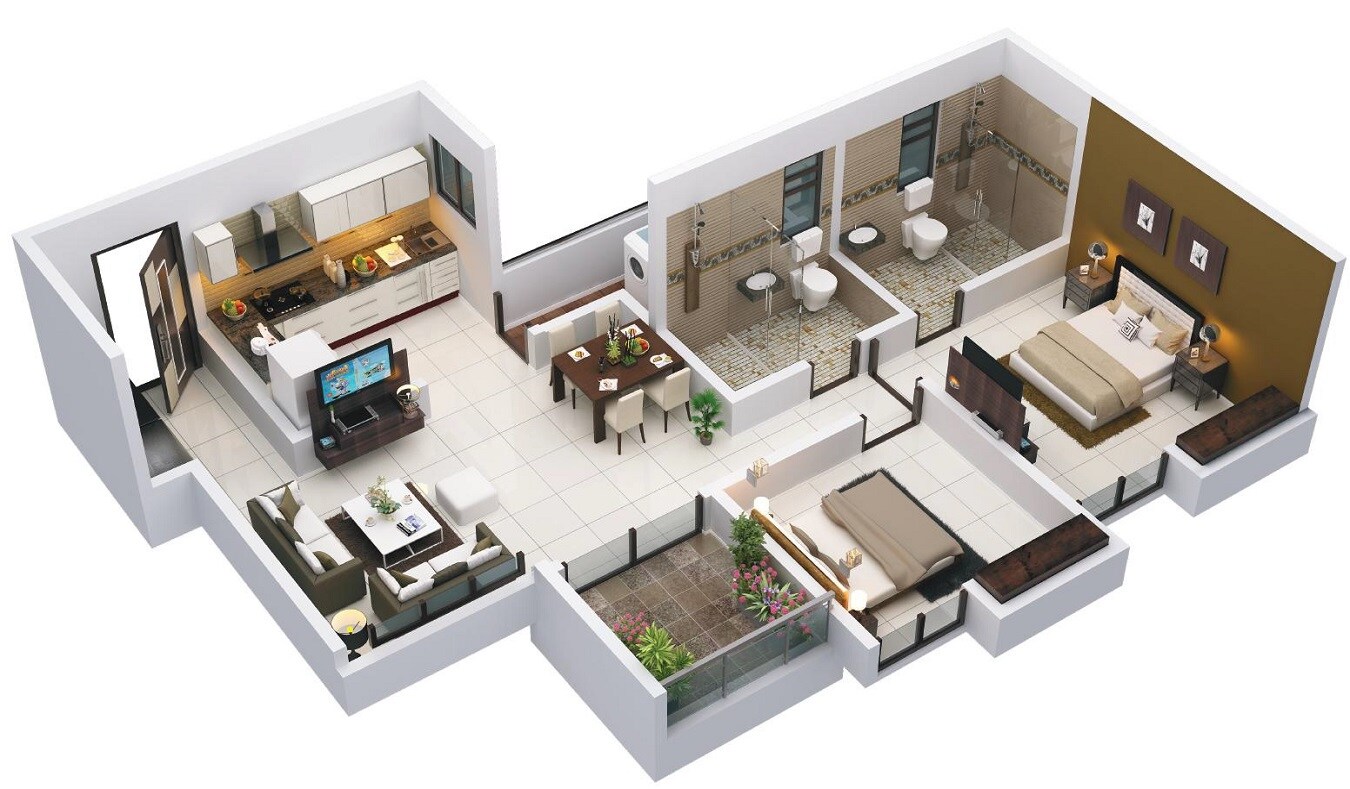 Floor plan of 2 BHK 621 Sq. Ft. Apartment in Unique Prospero, Pune
