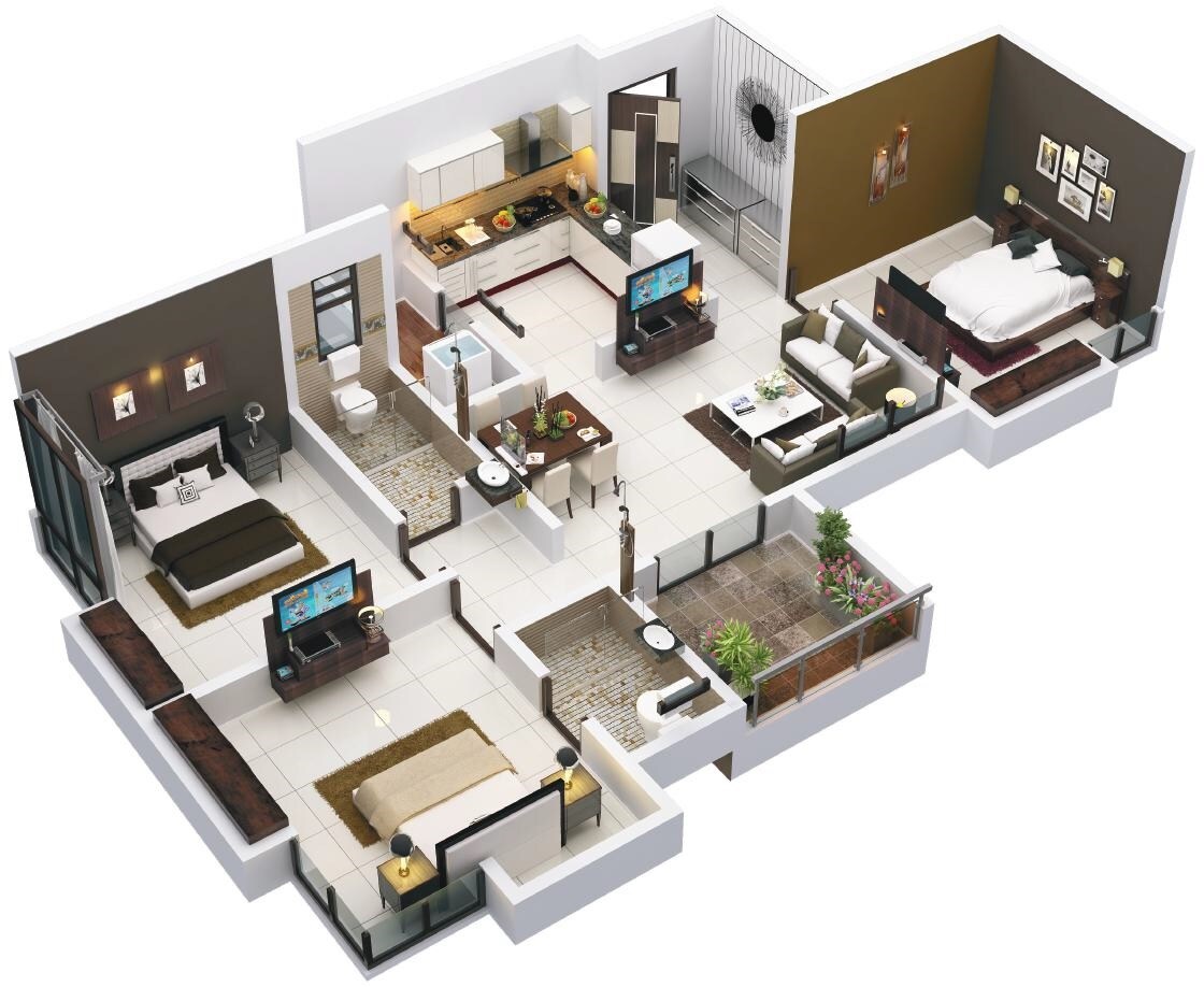 Floor plan of 3 BHK 619 Sq. Ft. Apartment in Unique Prospero, Pune