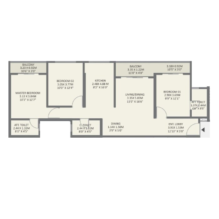 3 BHK 1085 Sq. Ft. Apartment