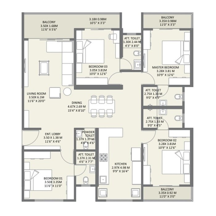 4 BHK 1552 Sq. Ft. Apartment