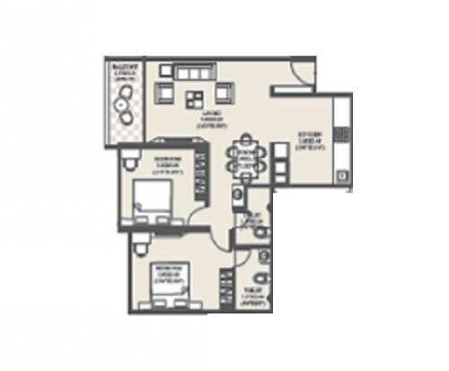 Floor plan of 2 BHK 757 Sq. Ft. Apartment in Unique Youtopia, Pune