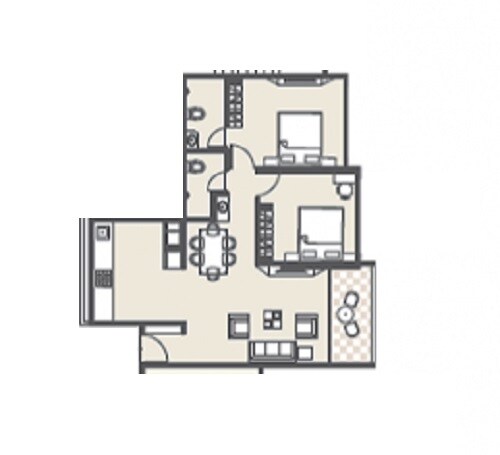 Floor plan of 2 BHK 765 Sq. Ft. Apartment in Unique Youtopia, Pune