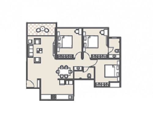 Floor plan of 3 BHK 893 Sq. Ft. Apartment in Unique Youtopia, Pune