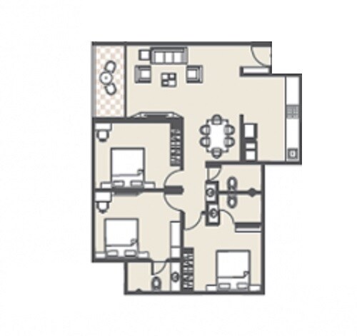 Floor plan of 3 BHK 1009 Sq. Ft. Apartment in Unique Youtopia, Pune