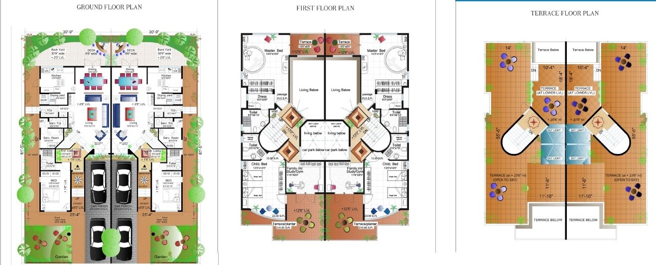 Floor plan of 3 BHK 3300 Sq. Ft. Villa in United Athena, Pune