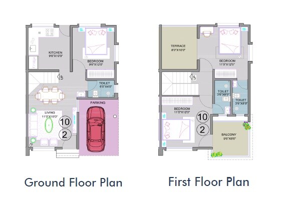 Floor plan of 3 BHK 1100 Sq. Ft. Row House in Unity Shivtirth Villa, Pune