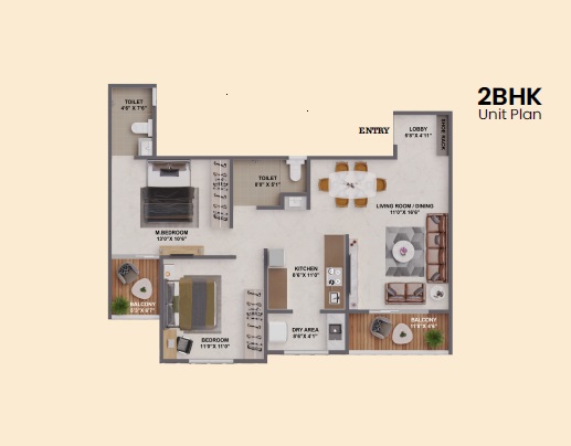 2 BHK 747 Sq. Ft. Apartment in Krisala Sky Elegance