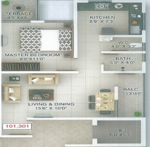 Unity Tulip 1 BHK Layout