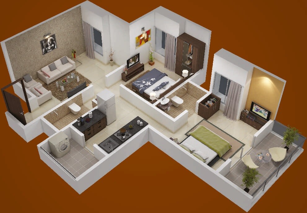 Floor plan of 2 BHK 975 Sq. Ft. Apartment in Urban  Castle Royale, Pune