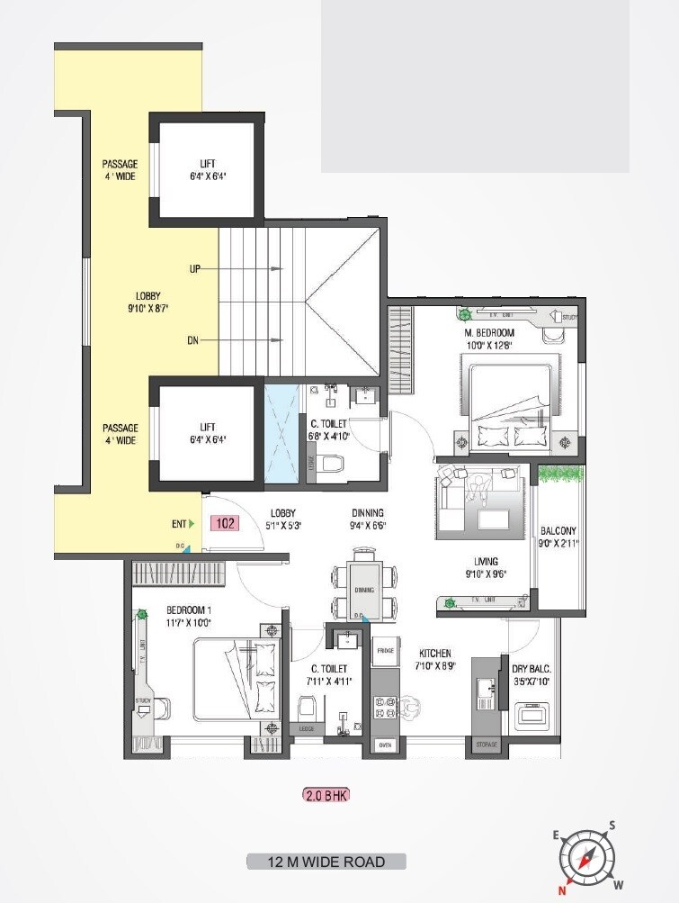 Floor plan of 2 BHK 692 Sq. Ft. Apartment in Urban Kalpavrukksha, Pune