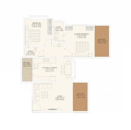 Floor plan of 2 BHK 755 Sq. Ft. Apartment in Urban Skyline Phase 2, Pune
