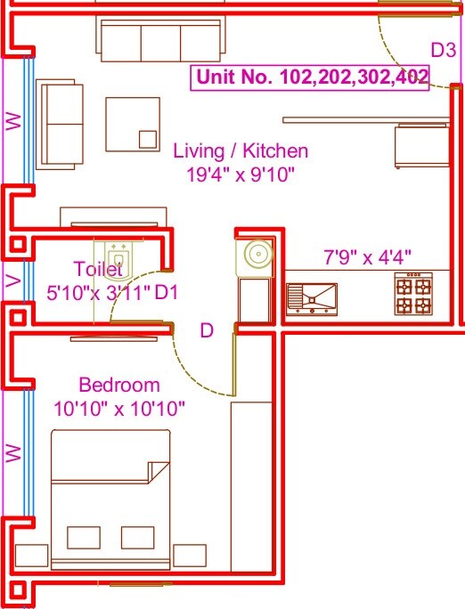 Floor plan of 1 BHK 338 Sq. Ft. Apartment in Urban ULV Residences, Pune