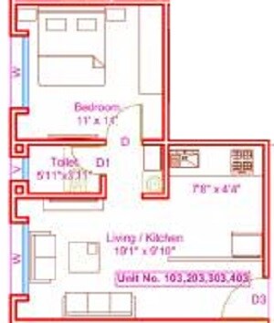 Floor plan of 1 BHK 461 Sq. Ft. Apartment in Urban ULV Residences, Pune