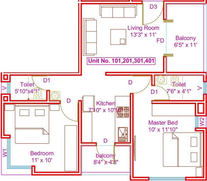 Floor plan of 2 BHK 578 Sq. Ft. Apartment in Urban ULV Residences, Pune