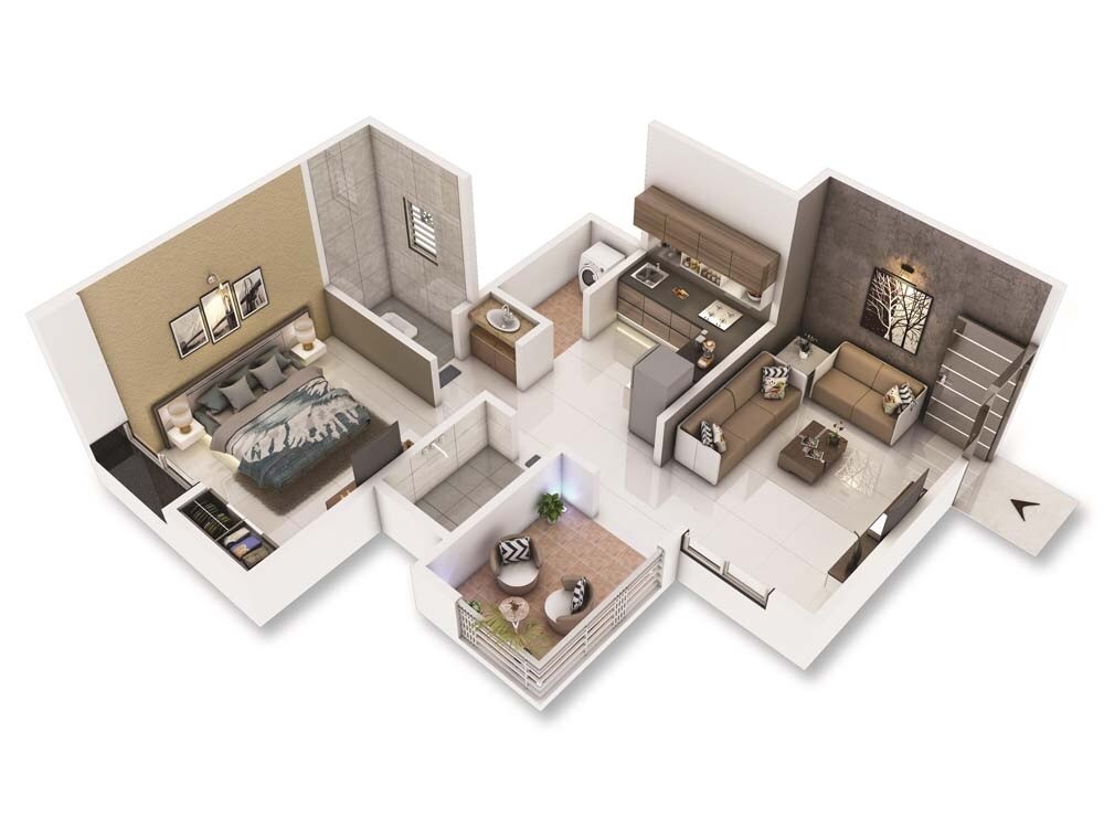 Floor plan of 1 BHK 433 Sq. Ft. Apartment in Urbane Homedale, Pune