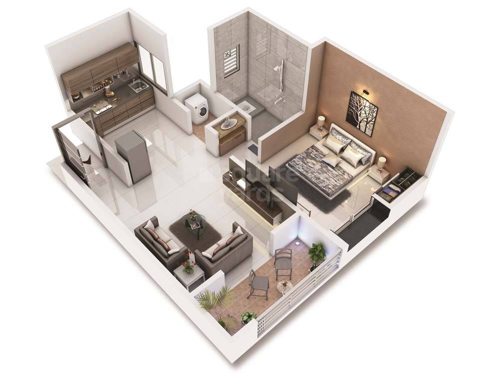 Floor plan of 1 BHK 470 Sq. Ft. Apartment in Urbane Homedale, Pune