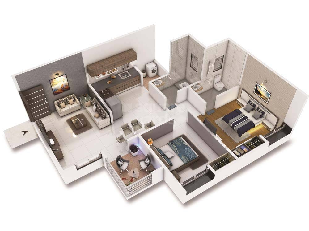 Floor plan of 2 BHK 565 Sq. Ft. Apartment in Urbane Homedale, Pune