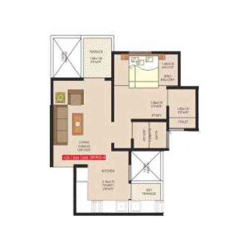 Floor plan of 1 BHK 352 Sq. Ft. Apartment in Urbania Mangalam, Pune