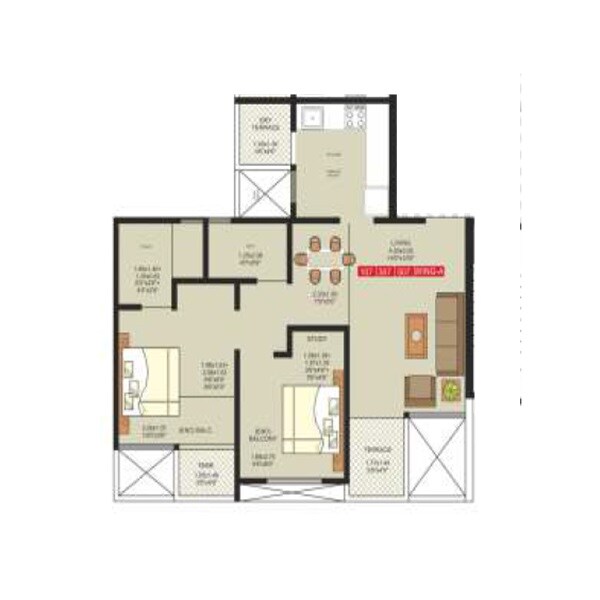 Floor plan of 2 BHK 473 Sq. Ft. Apartment in Urbania Mangalam, Pune