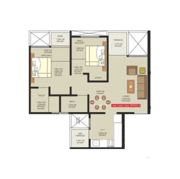 Floor plan of 2 BHK 503 Sq. Ft. Apartment in Urbania Mangalam, Pune