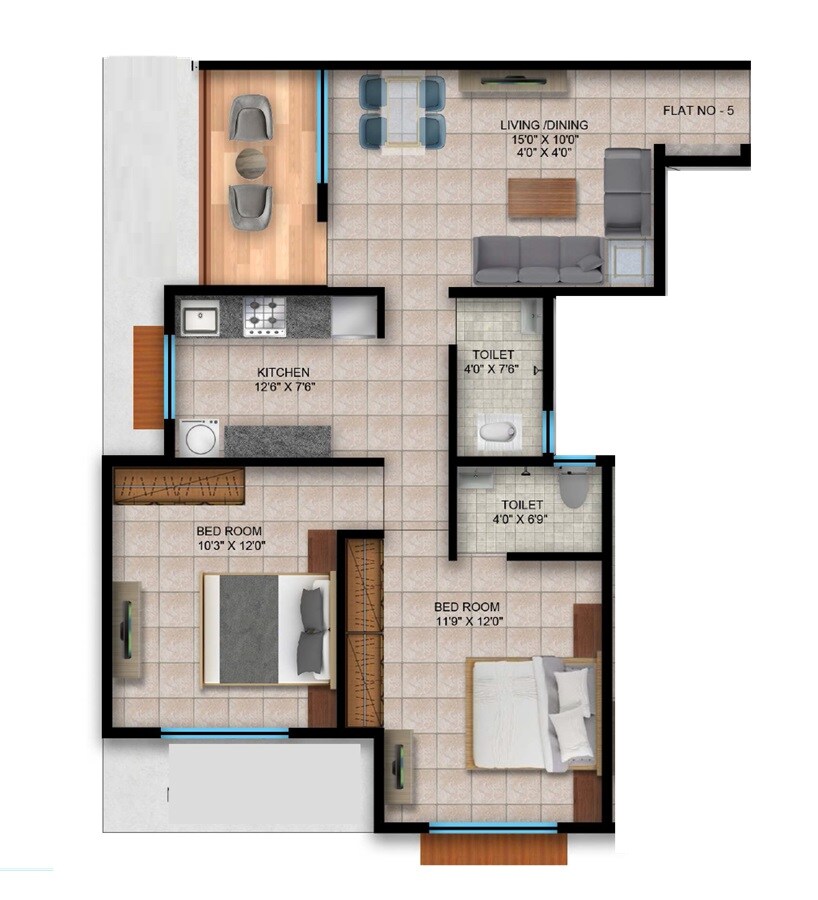Floor plan of 2 BHK 691 Sq. Ft. Apartment in Uttam Atlanta Square, Pune