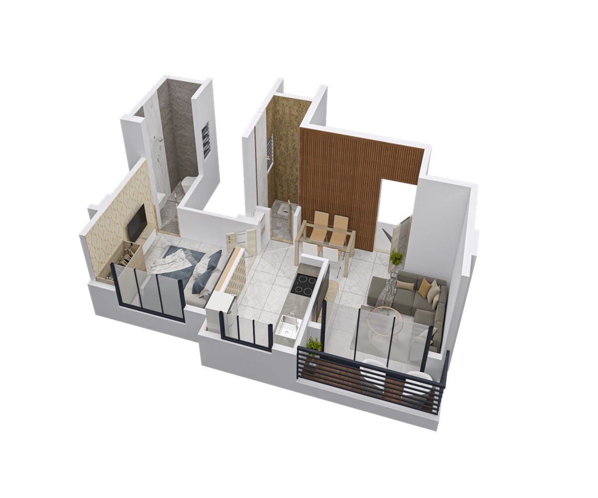 Floor plan of 1 BHK 395 Sq. Ft. Apartment in Uttam Serenity, Pune