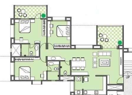 Floor plan of 3 BHK Apartment in Uttam Townscapes Elite Phase III, Pune