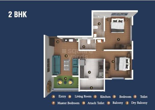 Floor plan of 2 BHK 644 Sq. Ft. Apartment in V Garli Heritage, Pune