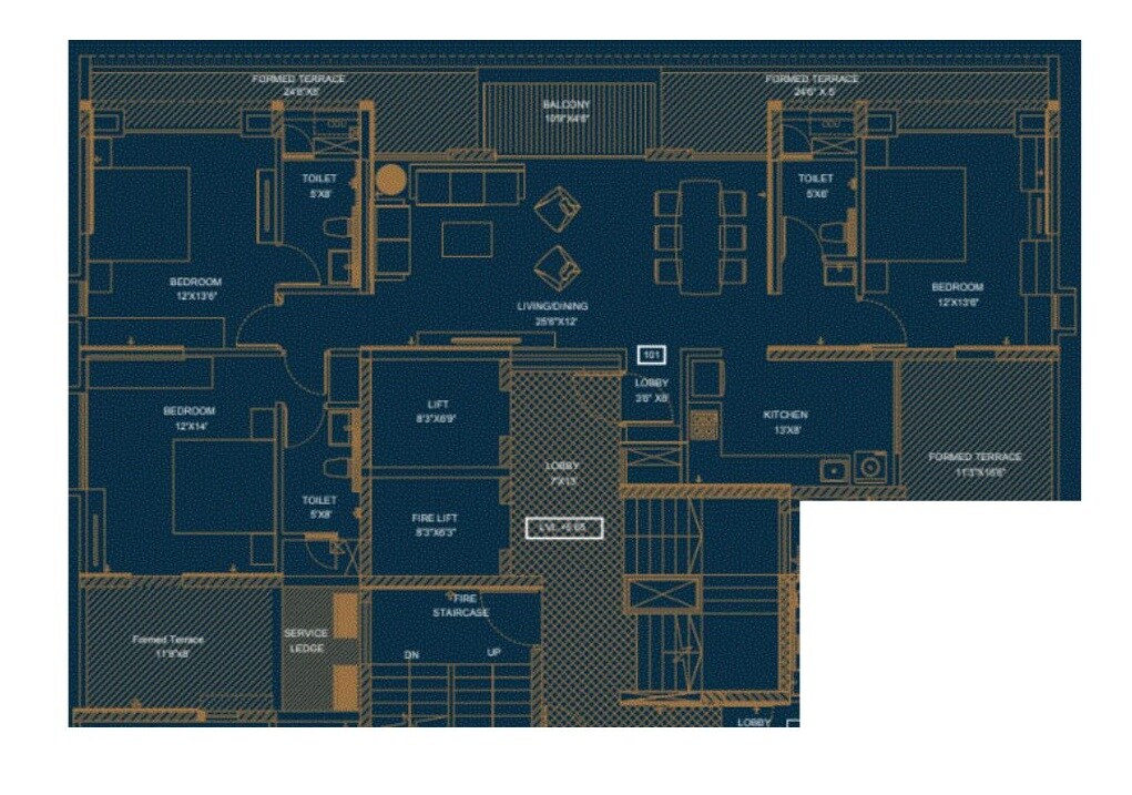 Floor plan of 3 BHK 1259 Sq. Ft. Apartment in V Mond Verista, Pune