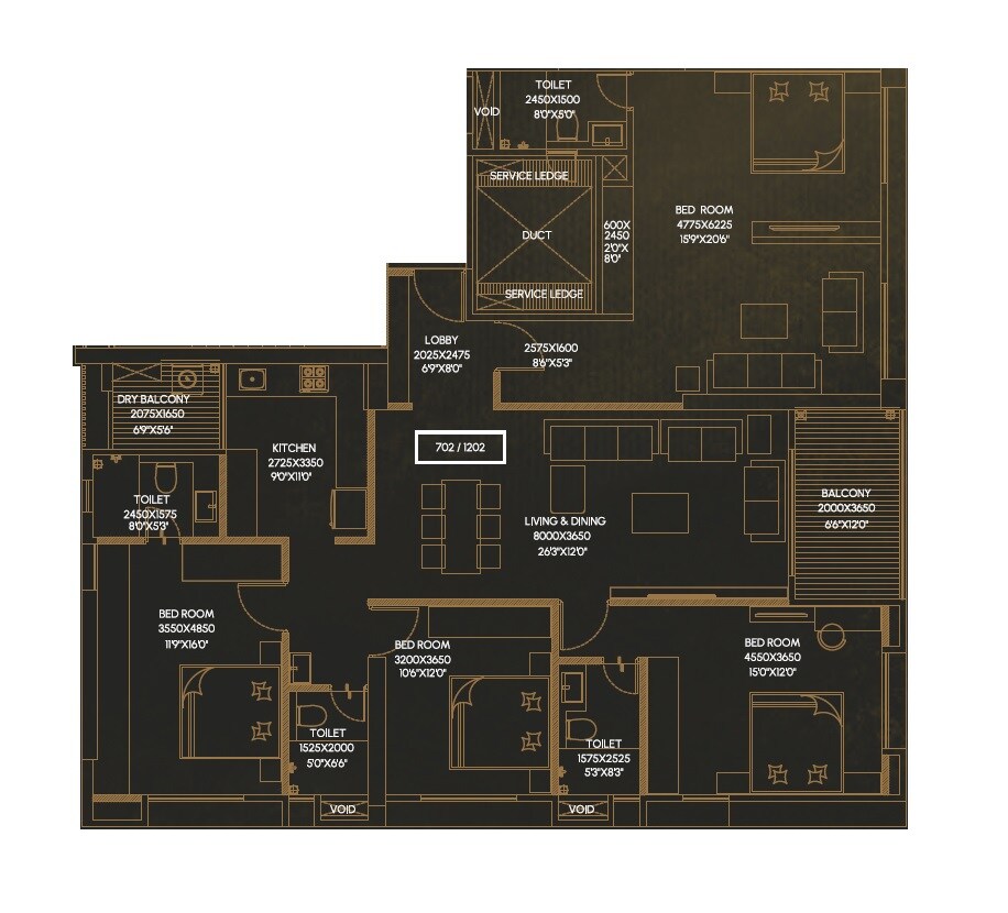 Floor plan of 4 BHK 1766 Sq. Ft. Apartment in V Mond Vivencia, Pune