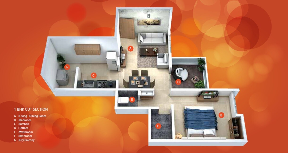 Floor plan of 1 BHK 444 Sq. Ft. Apartment in V Satav Mayuri Sunrise, Pune