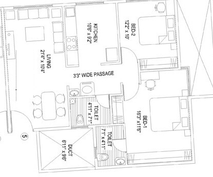 Floor plan of 2 BHK 1132 Sq. Ft. Apartment in Vaastu Heights, Pune