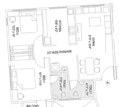 Floor plan of 2 BHK 982 Sq. Ft. Apartment in Vaastu Heights, Pune