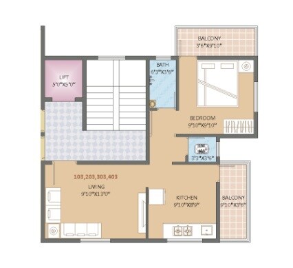 Floor plan of 1 BHK 444 Sq. Ft. Apartment in Vaghajai Swapnalok Residency, Pune