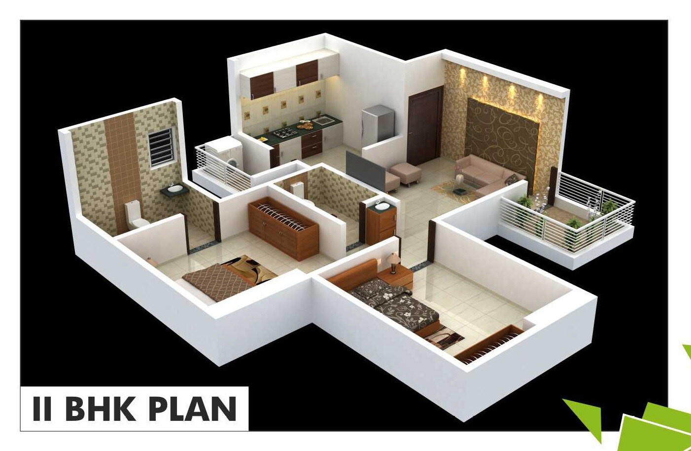 Floor plan of 2 BHK 558 Sq. Ft. Apartment in Vaishnavi City Phase II, Pune