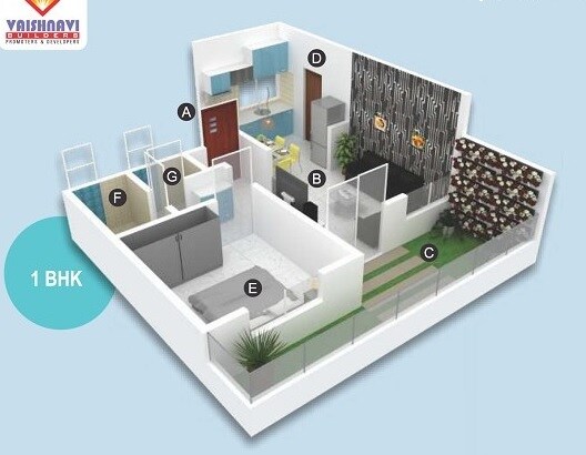 Floor plan of 1 BHK 565 Sq. Ft. Apartment in Vaishnavi Ouranos, Pune