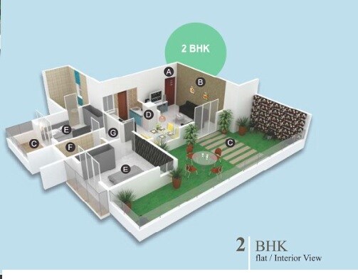 Floor plan of 2 BHK 625 Sq. Ft. Apartment in Vaishnavi Ouranos, Pune