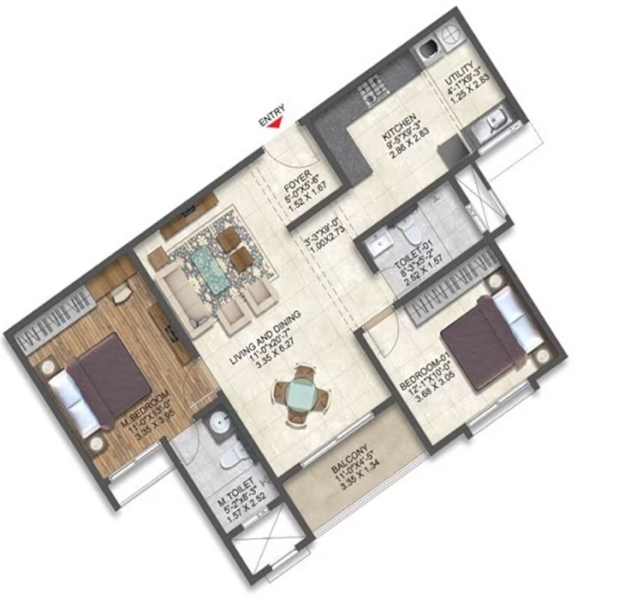 Floor plan of 2 BHK 622 Sq. Ft. Apartment in Vaishnavi Sahil Heights, Pune