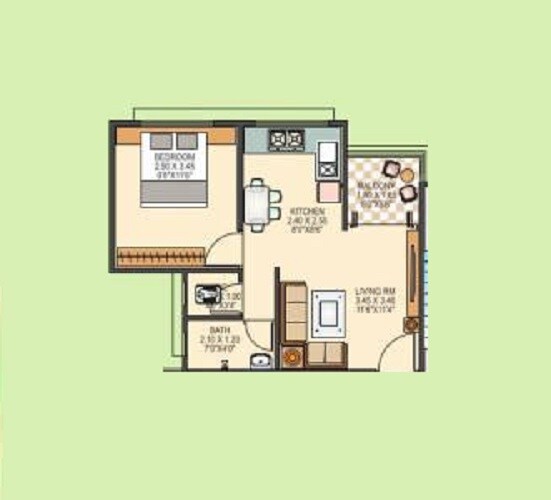Floor plan of 1 BHK 291 Sq. Ft. Apartment in Vaishnavi Shubh Shagun, Pune