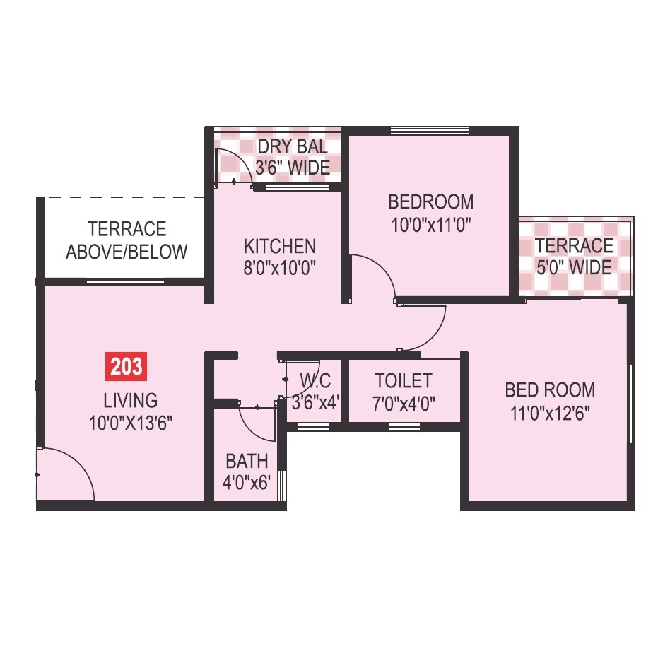 Floor plan of 1 BHK 379 Sq. Ft. Apartment in Vaishnavi Vastu, Pune