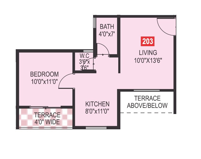 Floor plan of 1 BHK 402 Sq. Ft. Apartment in Vaishnavi Vastu, Pune